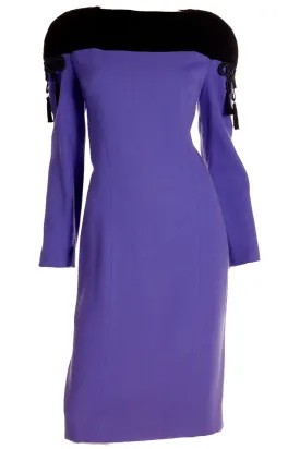 1980s Bob Mackie Purple & Black Dress w Black Braid & Tassels