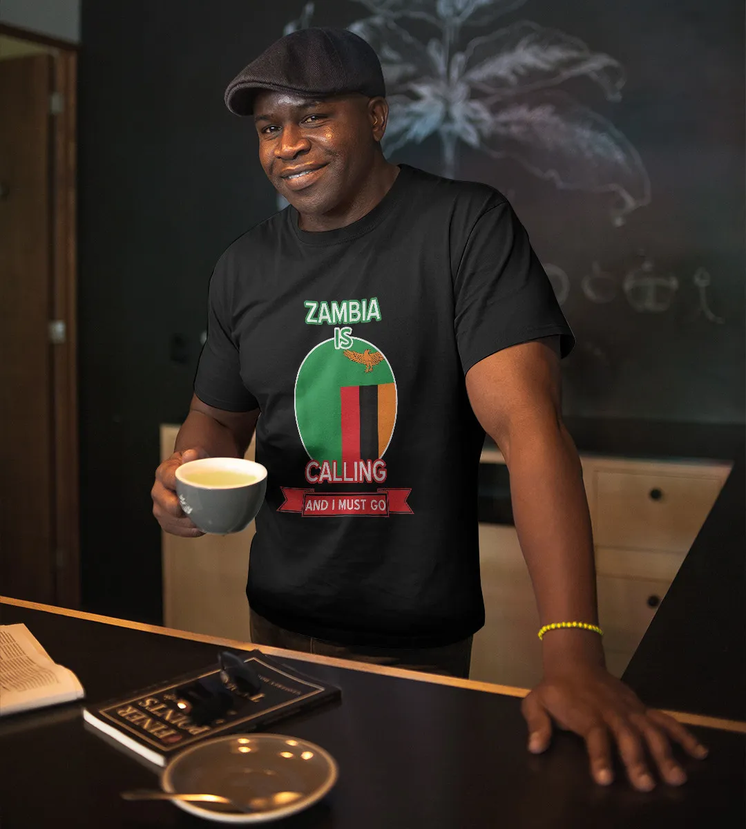1sttheworld T-Shirt - Cirl Zambia Flag Is Calling And I Must Go T-Shirt Black A35