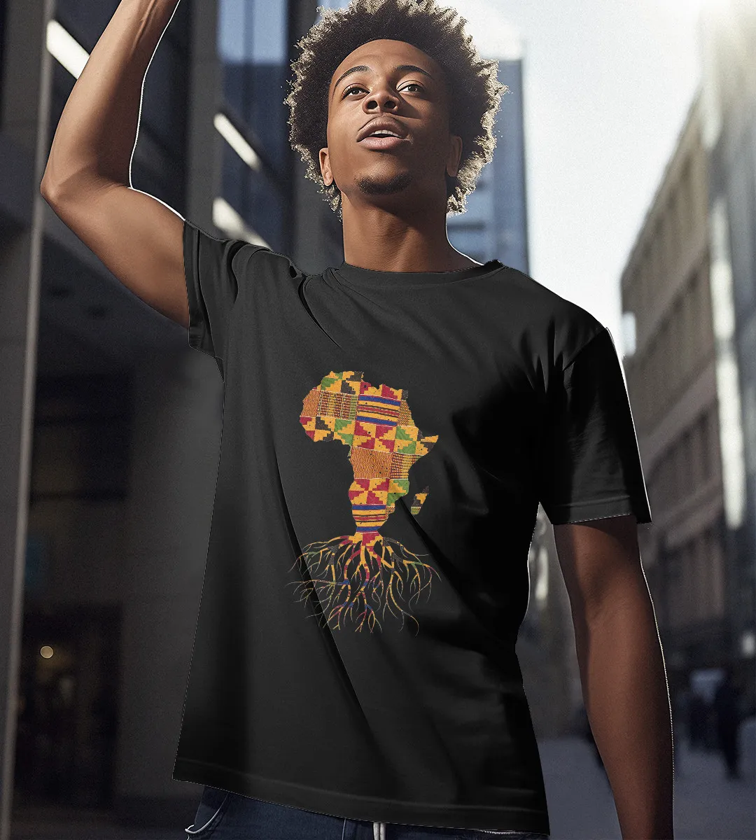 1sttheworld T-Shirt - Cool Africa Map. Traditional Kente Cloth Roots T-Shirt Black A35