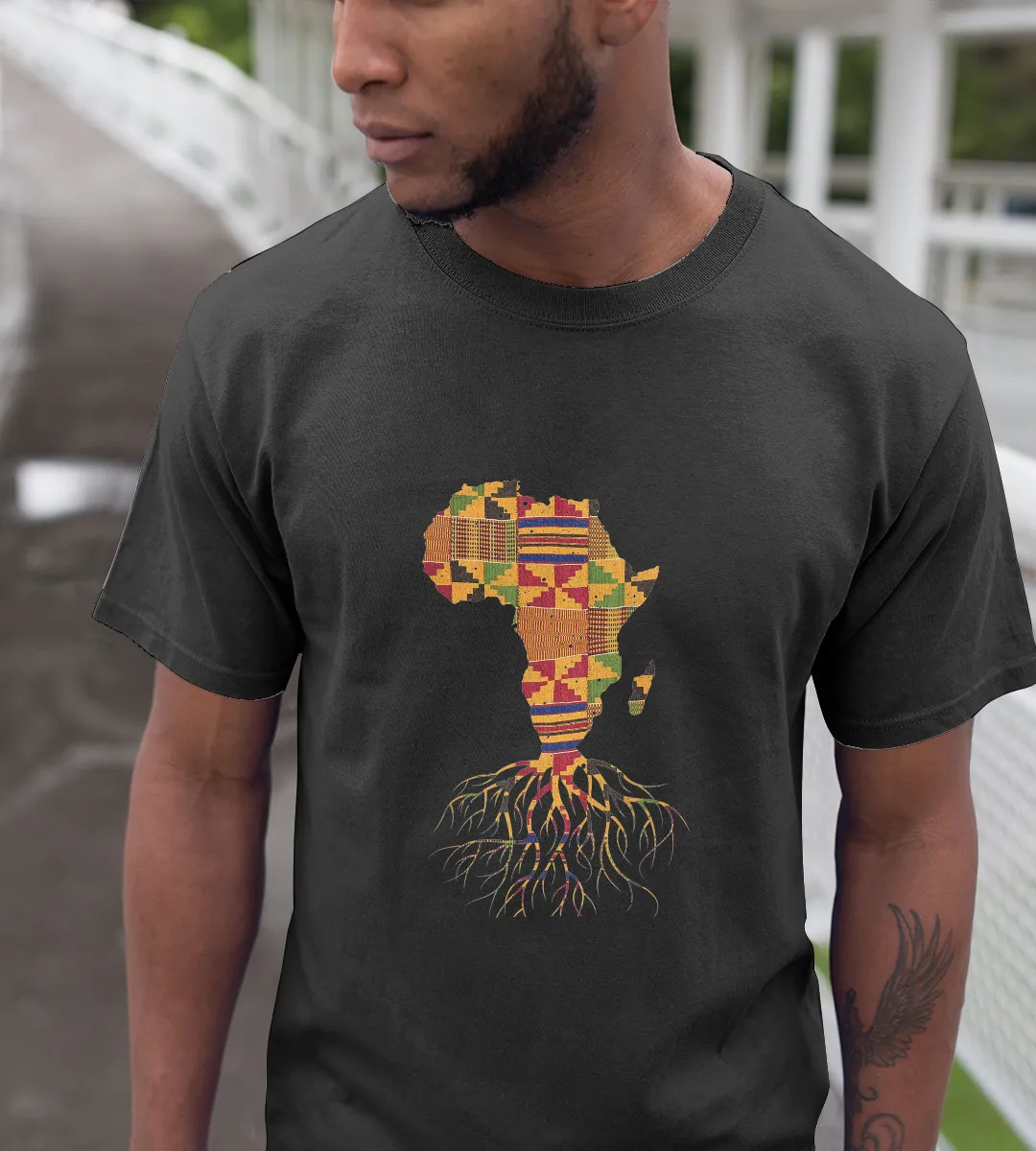 1sttheworld T-Shirt - Cool Africa Map. Traditional Kente Cloth Roots T-Shirt Black A35