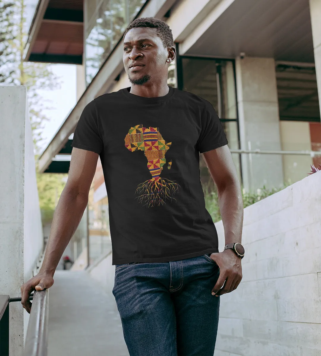 1sttheworld T-Shirt - Cool Africa Map. Traditional Kente Cloth Roots T-Shirt Black A35