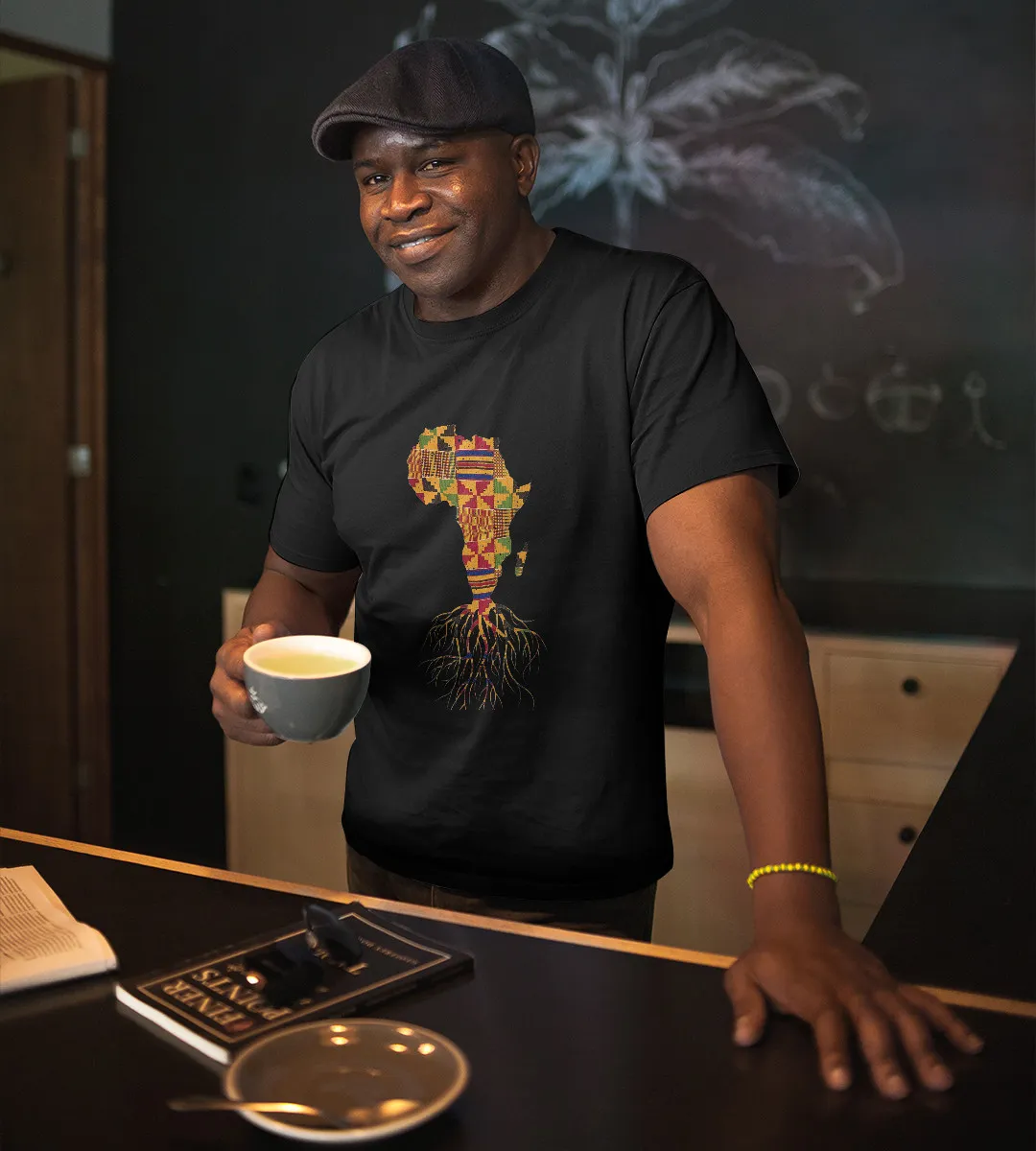 1sttheworld T-Shirt - Cool Africa Map. Traditional Kente Cloth Roots T-Shirt Black A35