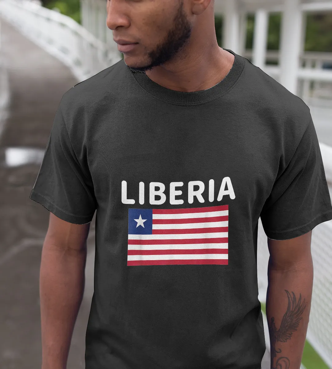 1sttheworld T-Shirt - Cool Liberia Flag Pride T-Shirt Black A35