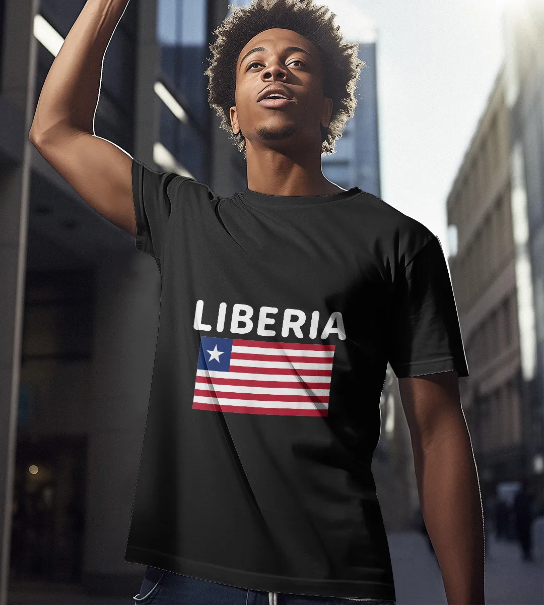 1sttheworld T-Shirt - Cool Liberia Flag Pride T-Shirt Black A35