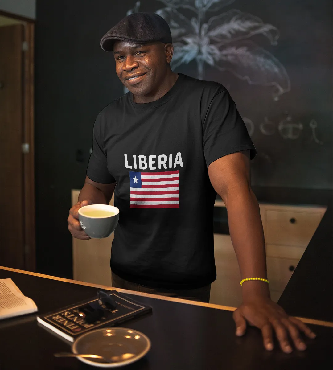 1sttheworld T-Shirt - Cool Liberia Flag Pride T-Shirt Black A35