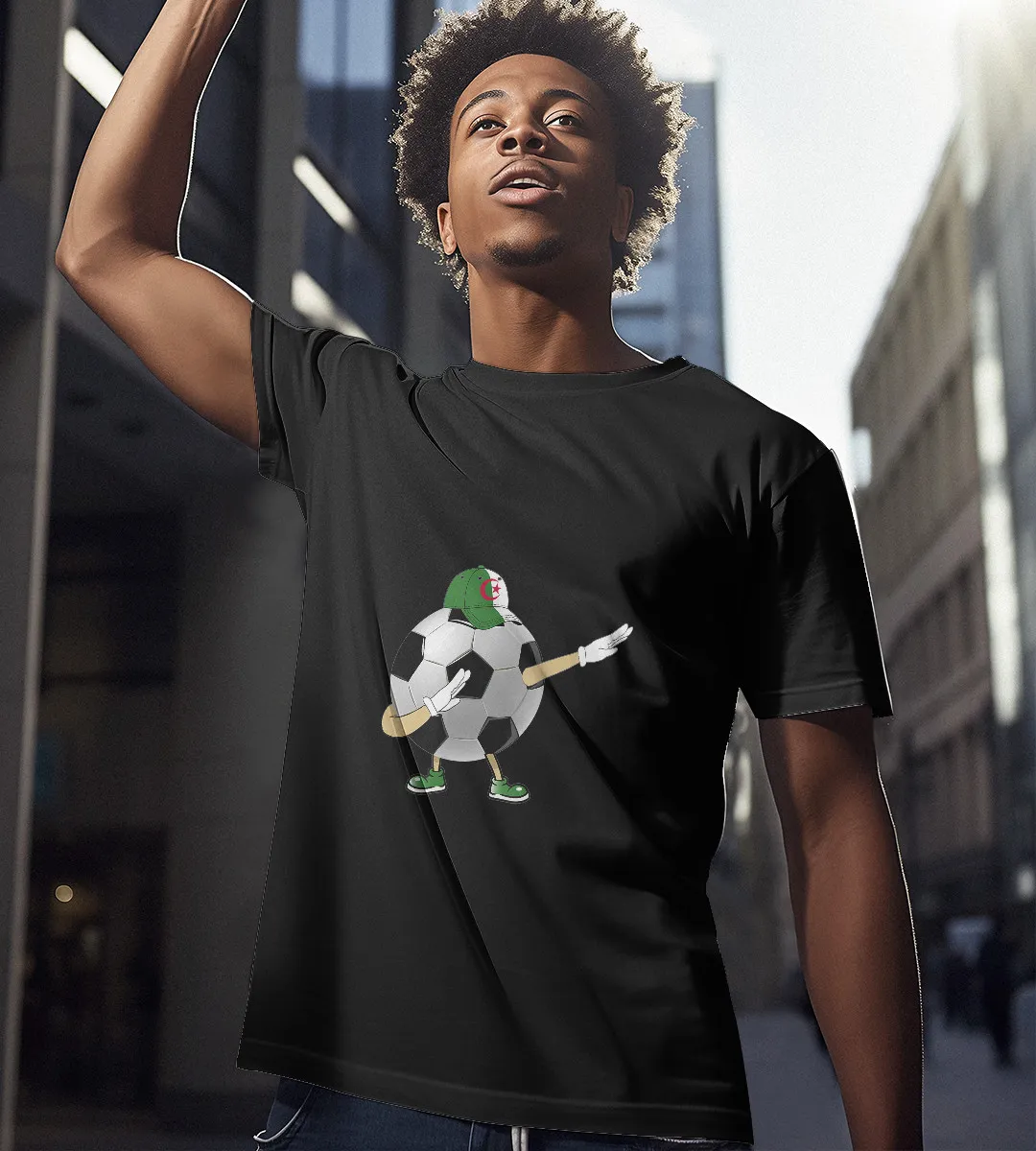1sttheworld T-Shirt - Dabbing Algerian Football Cap Flag T-Shirt Black A35