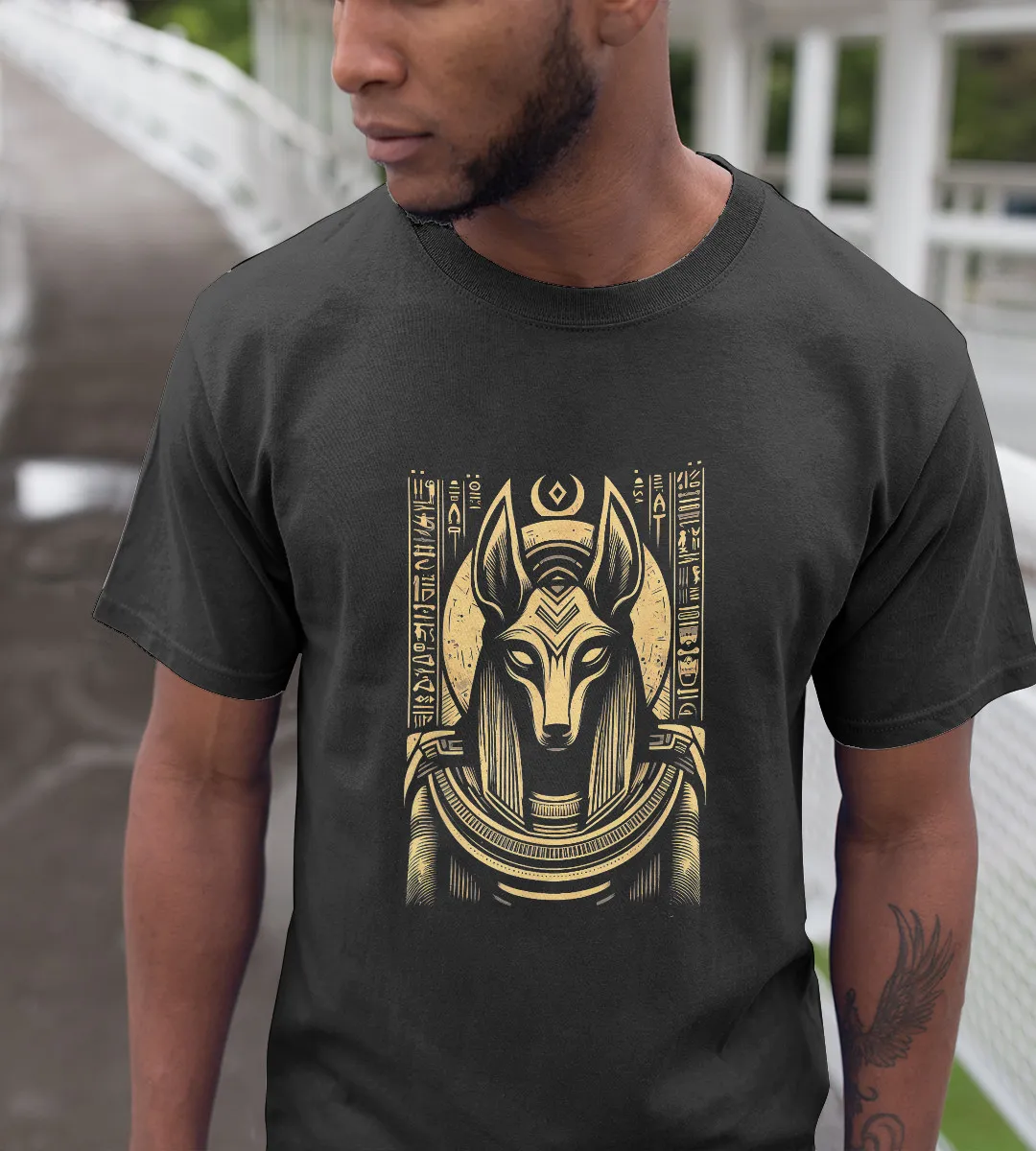 1sttheworld T-Shirt - Egyptian God Anubis  Hieroglyphics  Ancient T-Shirt Black A35
