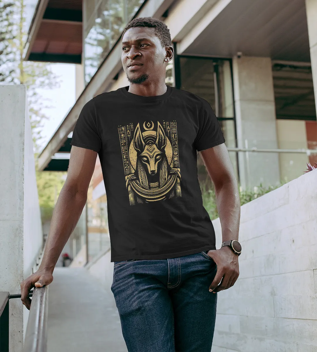 1sttheworld T-Shirt - Egyptian God Anubis  Hieroglyphics  Ancient T-Shirt Black A35