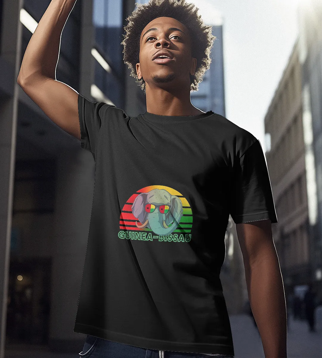 1sttheworld T-Shirt - Elephant Guinea Bissau T-Shirt Black A35