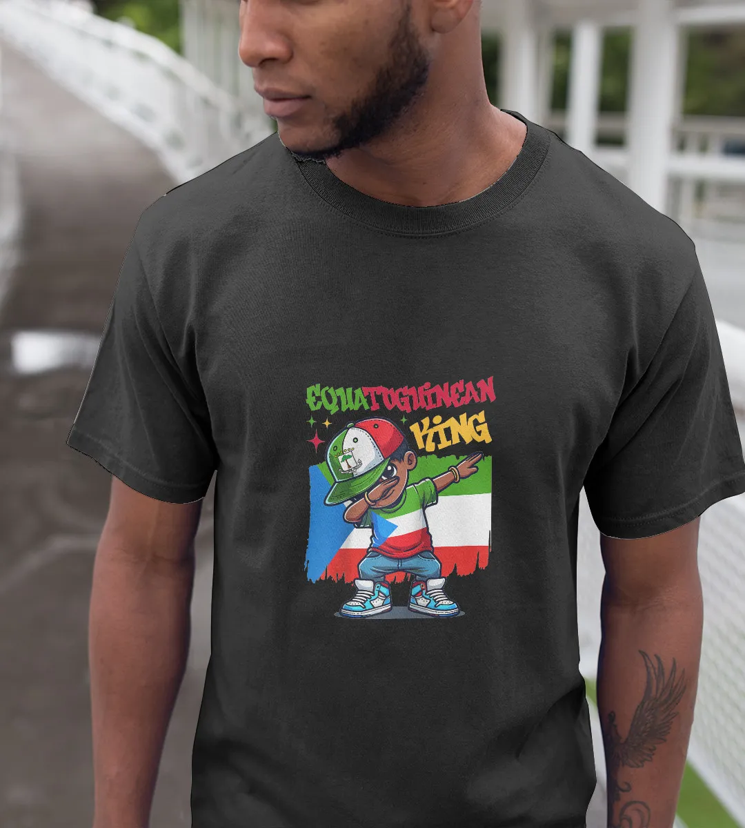 1sttheworld T-Shirt - Equatoguinean King Dabbing Flag T-Shirt Black A35
