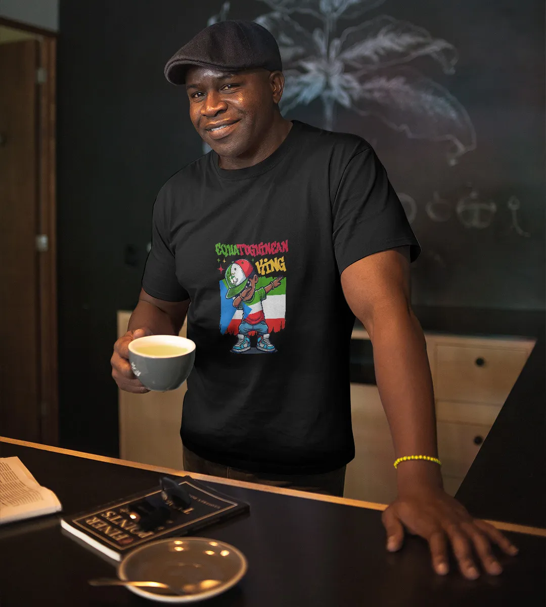 1sttheworld T-Shirt - Equatoguinean King Dabbing Flag T-Shirt Black A35