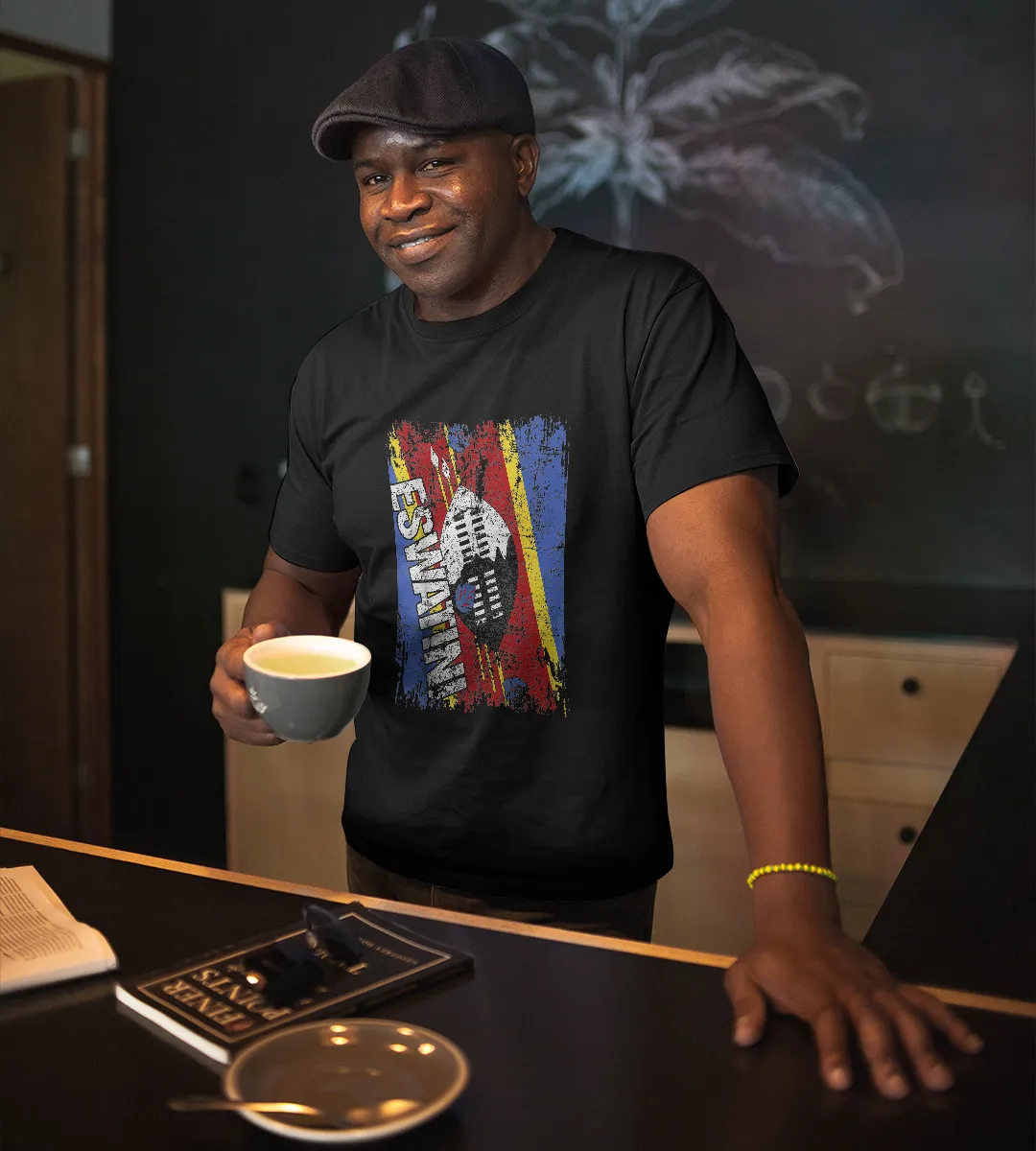 1sttheworld T-Shirt - Eswatini Flag Vintage Distressed T-Shirt Black A35