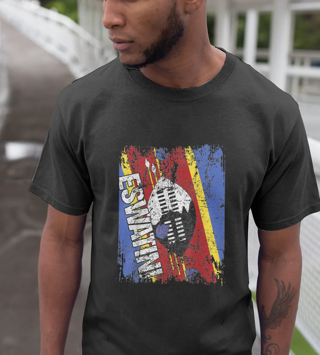 1sttheworld T-Shirt - Eswatini Flag Vintage Distressed T-Shirt Black A35