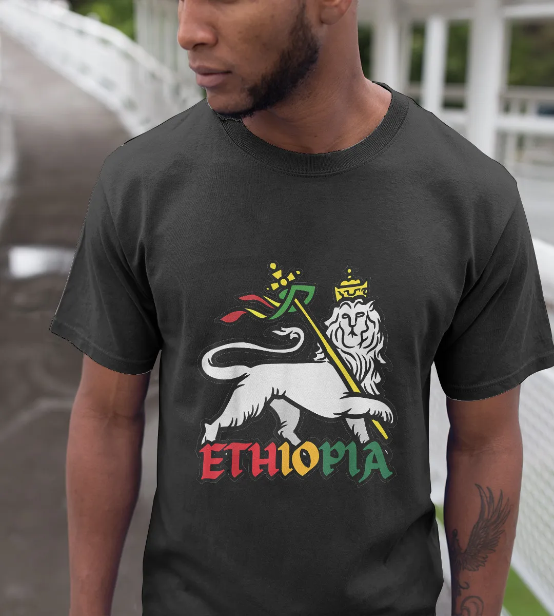 1sttheworld T-Shirt - Ethiopian Apparel Lion Of Judah Art T-Shirt Black A35