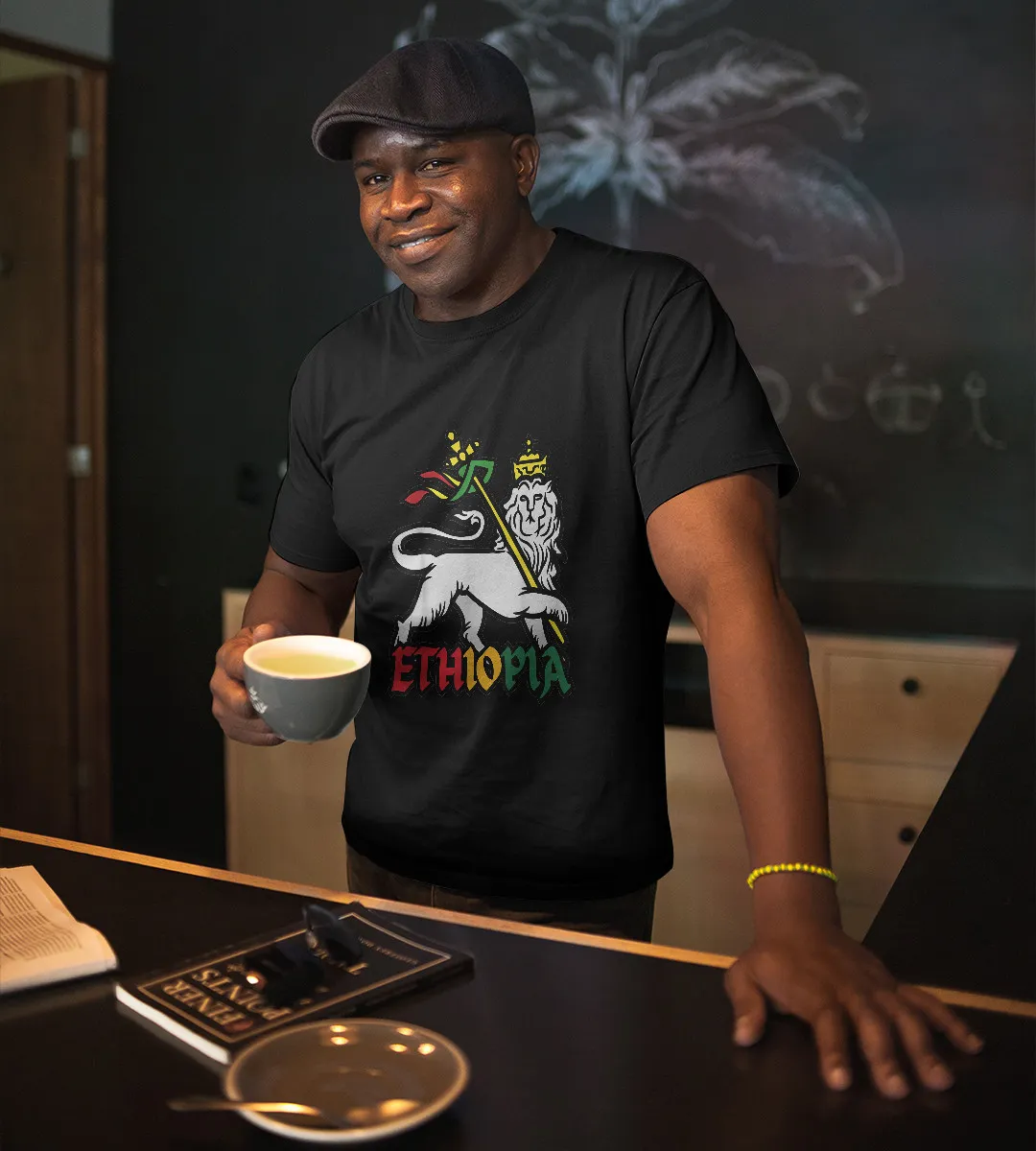 1sttheworld T-Shirt - Ethiopian Apparel Lion Of Judah Art T-Shirt Black A35