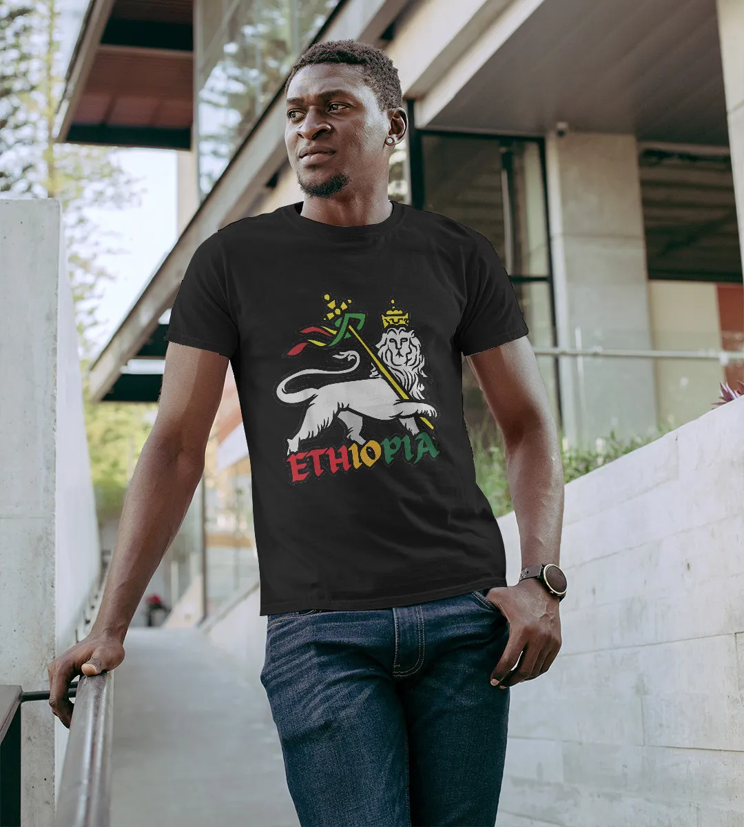 1sttheworld T-Shirt - Ethiopian Apparel Lion Of Judah Art T-Shirt Black A35