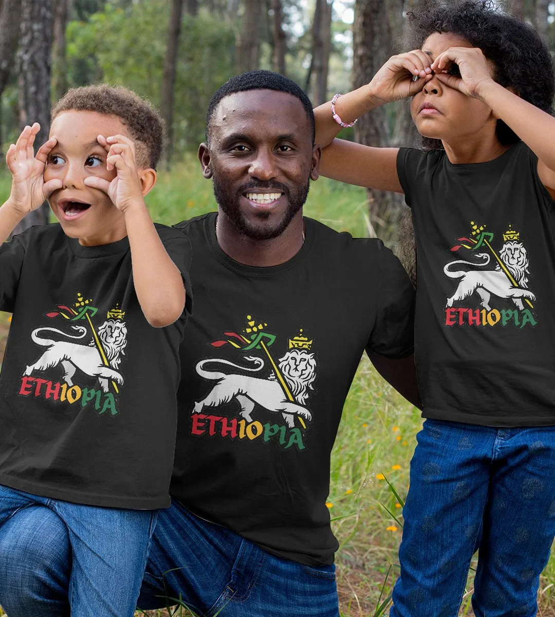 1sttheworld T-Shirt - Ethiopian Apparel Lion Of Judah Art T-Shirt Black A35