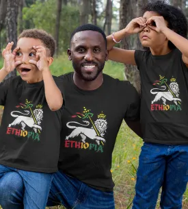 1sttheworld T-Shirt - Ethiopian Apparel Lion Of Judah Art T-Shirt Black A35