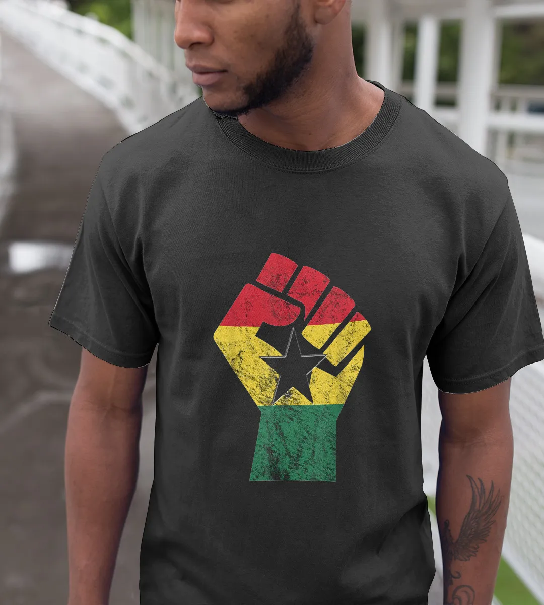 1sttheworld T-Shirt - Fist Ghanaian Flag African Roots T-Shirt Black A35