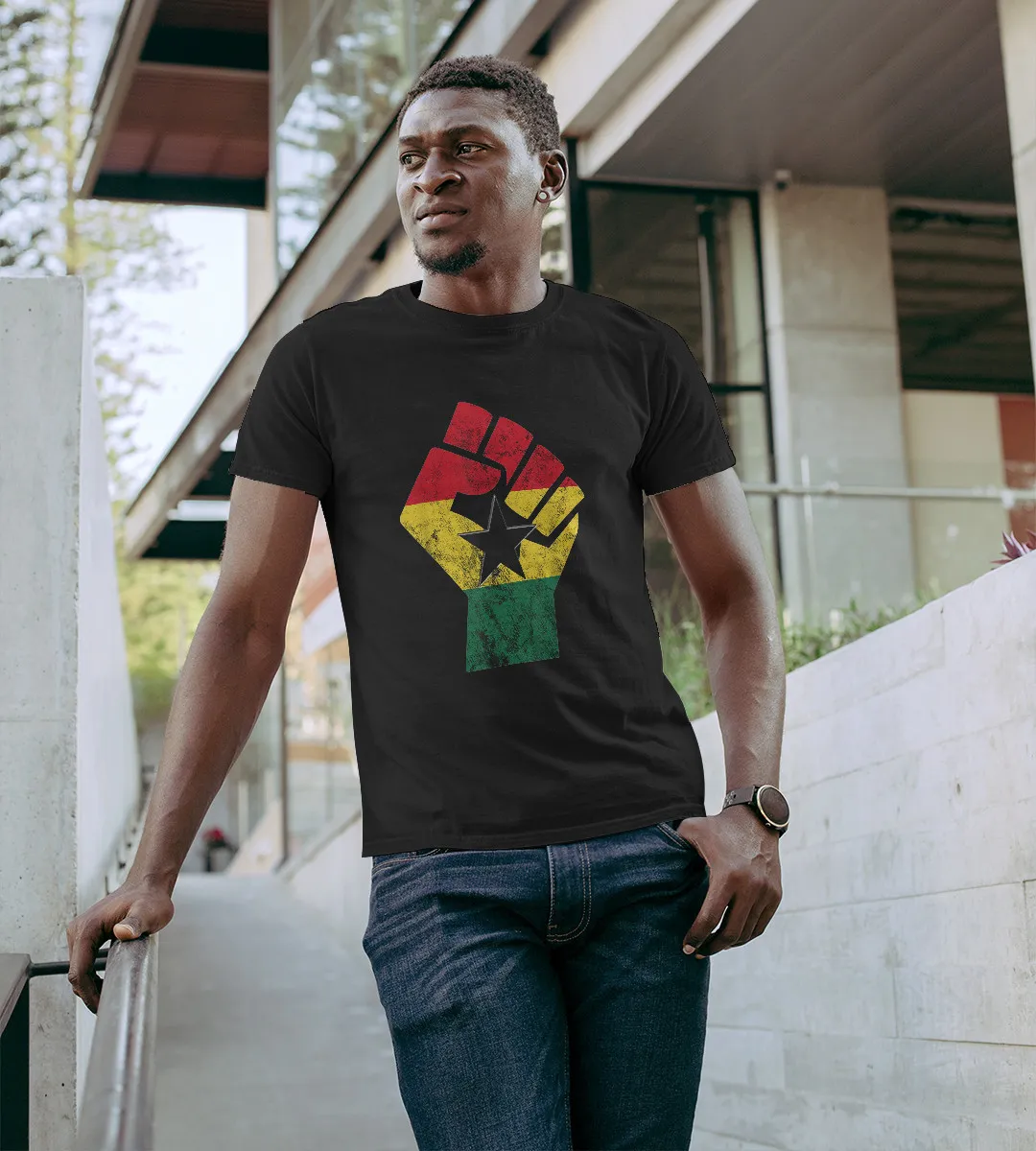 1sttheworld T-Shirt - Fist Ghanaian Flag African Roots T-Shirt Black A35