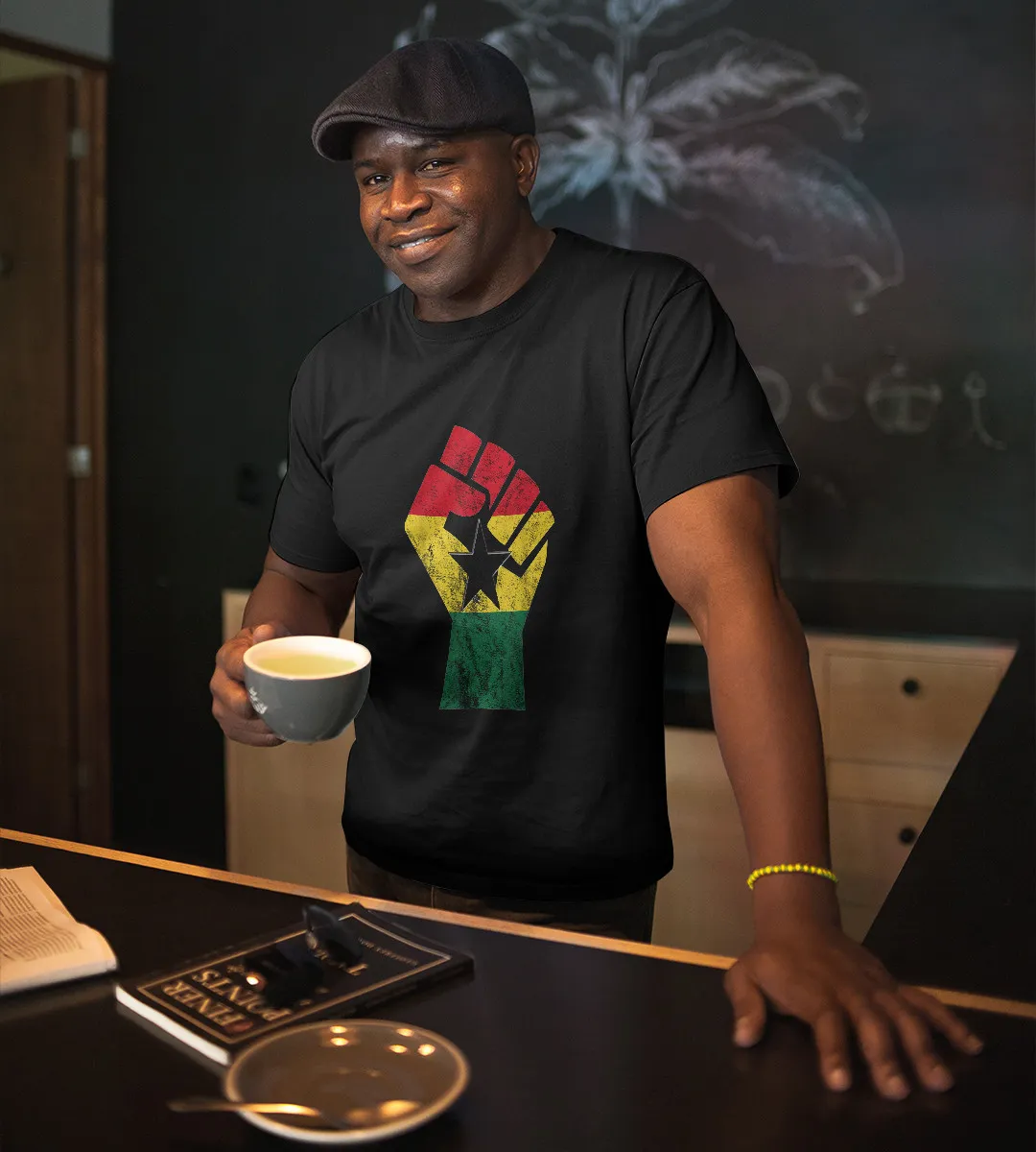 1sttheworld T-Shirt - Fist Ghanaian Flag African Roots T-Shirt Black A35