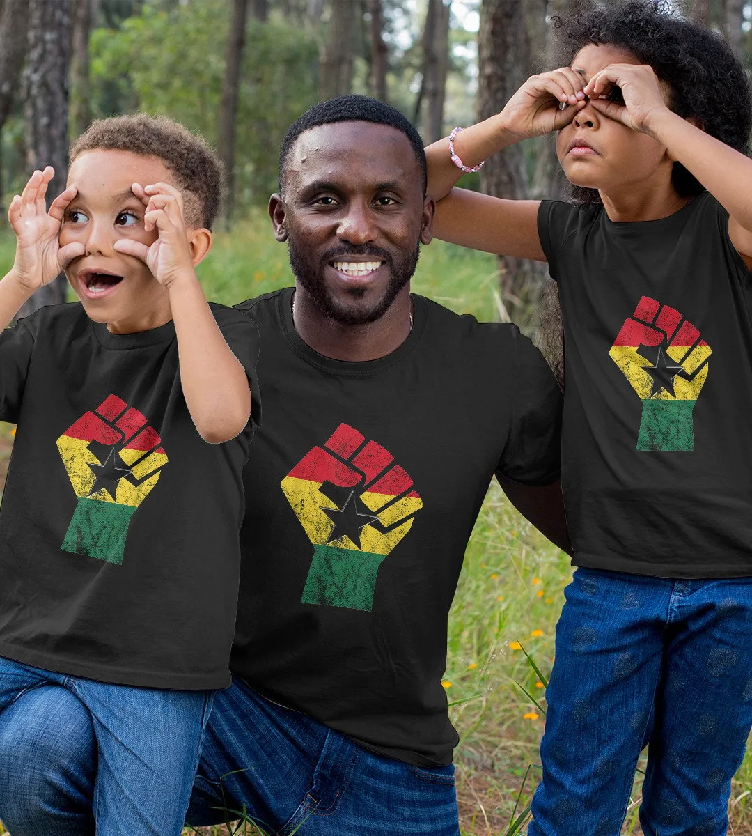 1sttheworld T-Shirt - Fist Ghanaian Flag African Roots T-Shirt Black A35