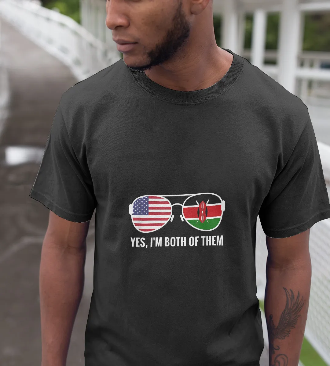 1sttheworld T-Shirt - Flag Sunglasses Kenyan Americans T-Shirt Black A35
