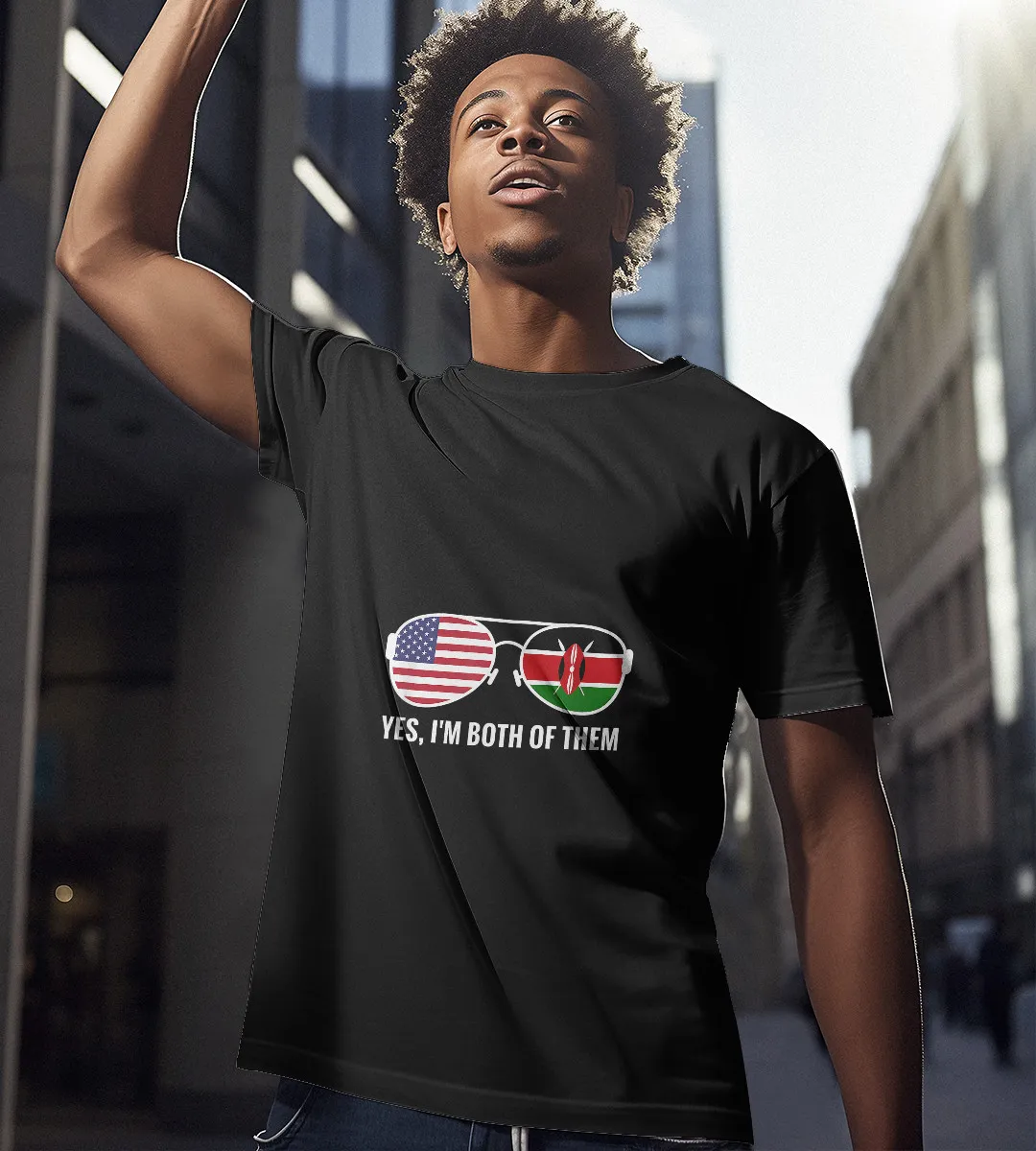 1sttheworld T-Shirt - Flag Sunglasses Kenyan Americans T-Shirt Black A35