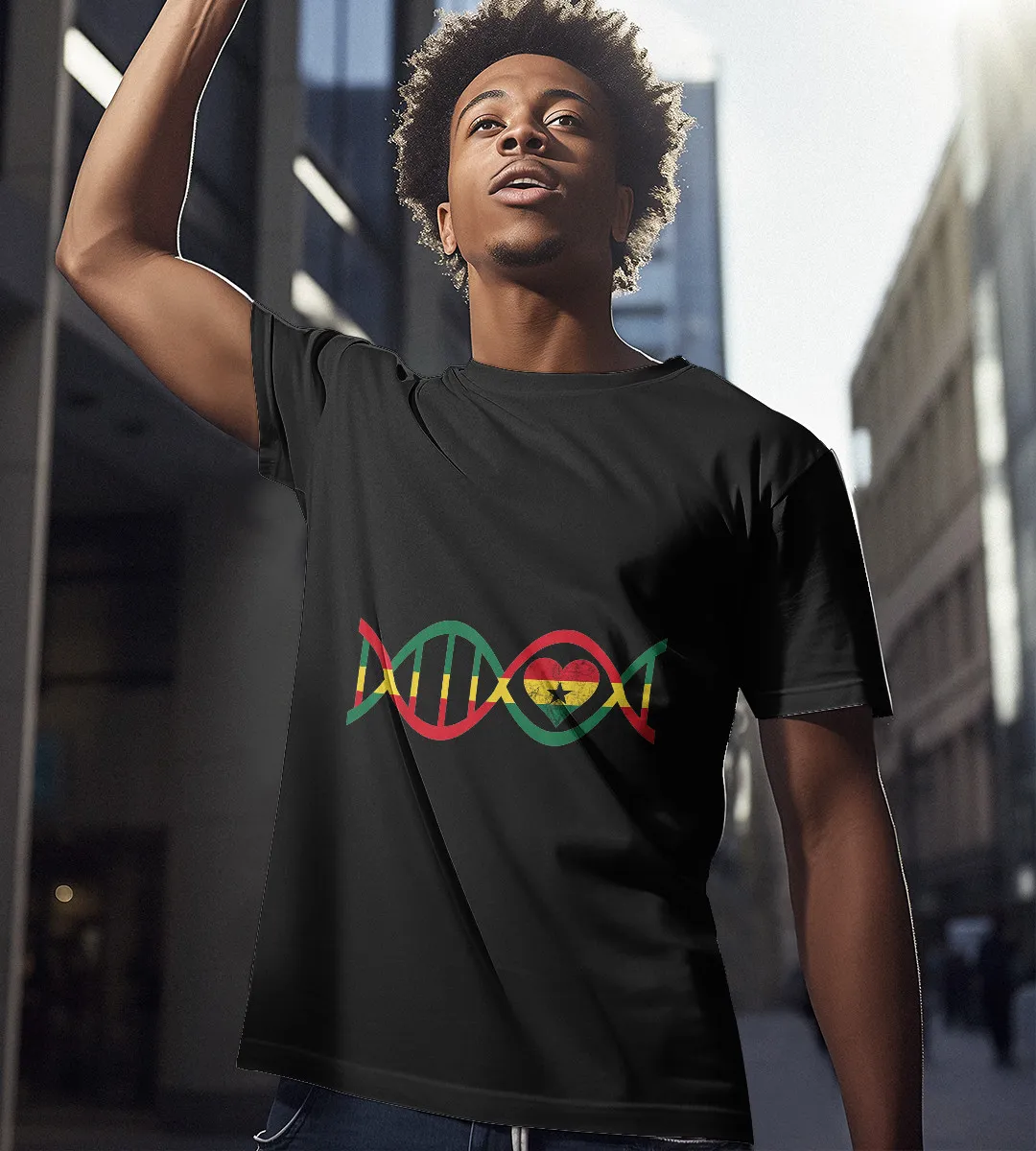 1sttheworld T-Shirt - Ghana DNA Genetic African Roots T-Shirt Black A35