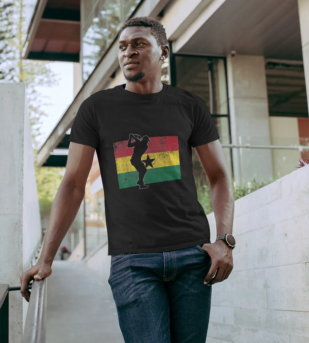 1sttheworld T-Shirt - Golf Player Ghanaian Flag T-Shirt Black A35