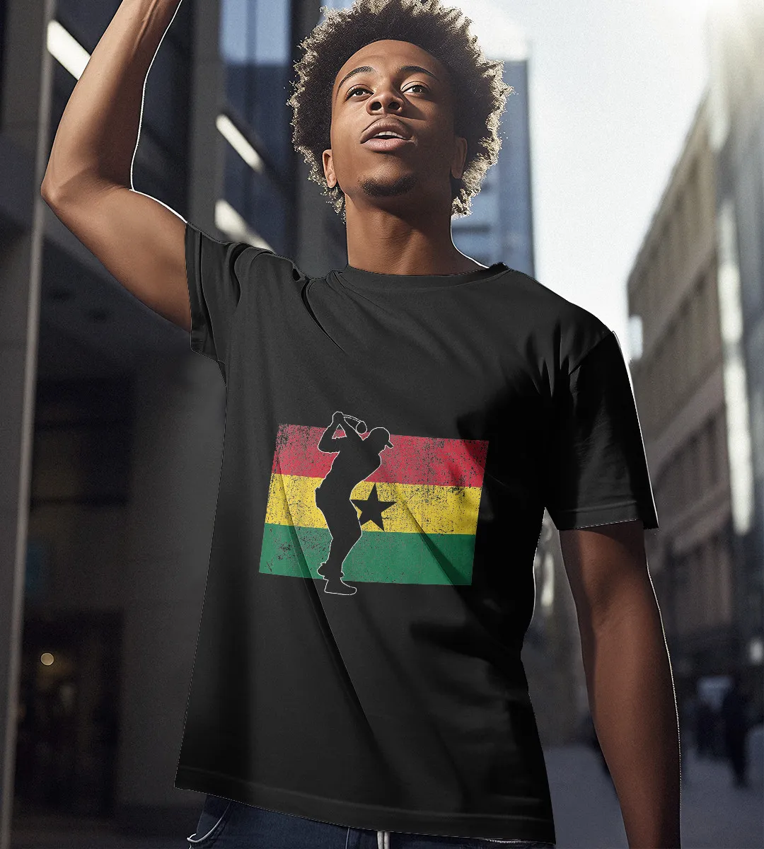 1sttheworld T-Shirt - Golf Player Ghanaian Flag T-Shirt Black A35