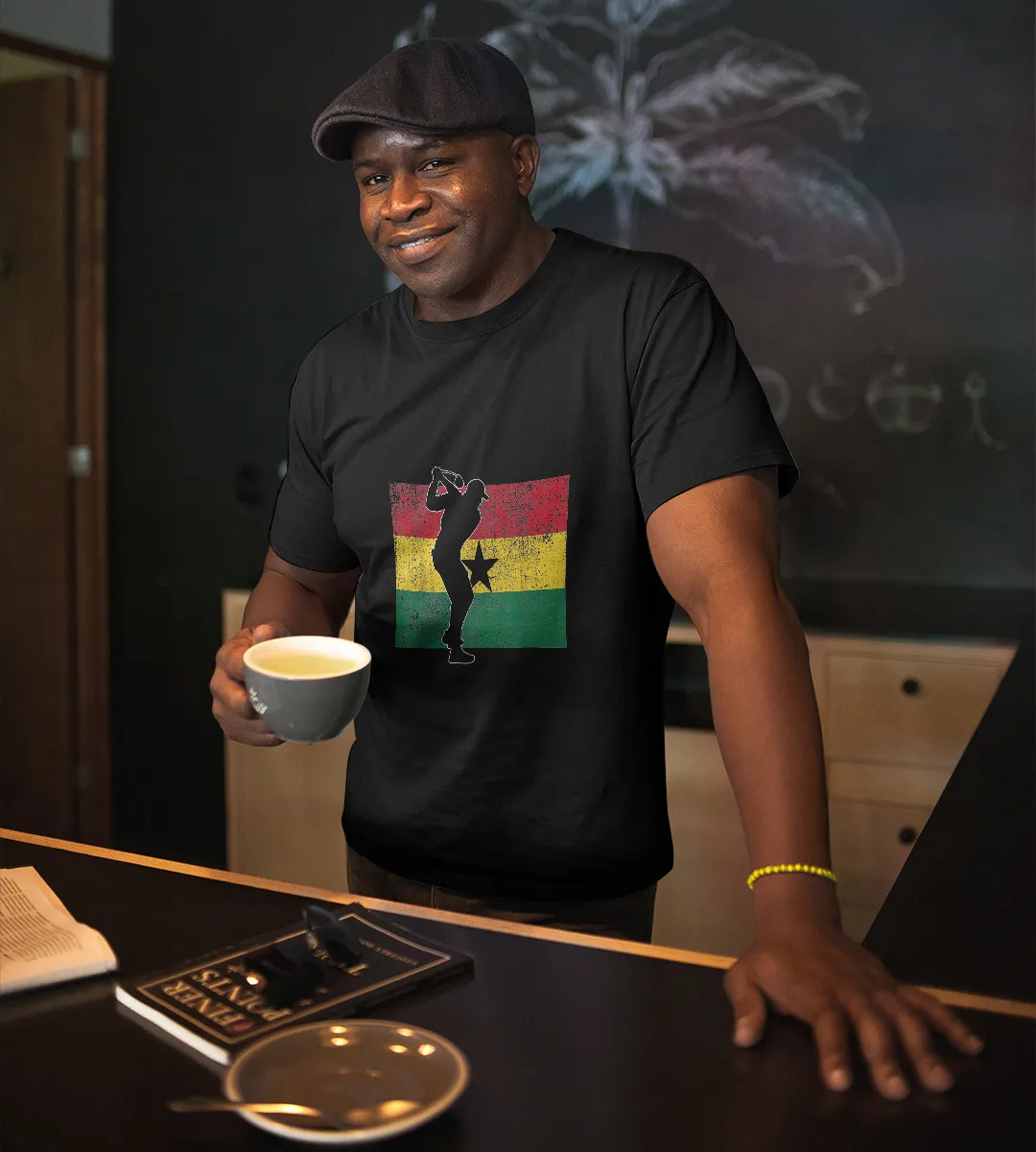 1sttheworld T-Shirt - Golf Player Ghanaian Flag T-Shirt Black A35