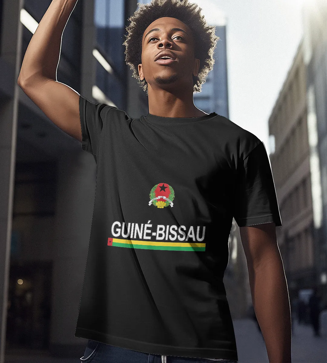 1sttheworld T-Shirt - Guine bissau Sports style Flag And Emblem Design T-Shirt Black A35