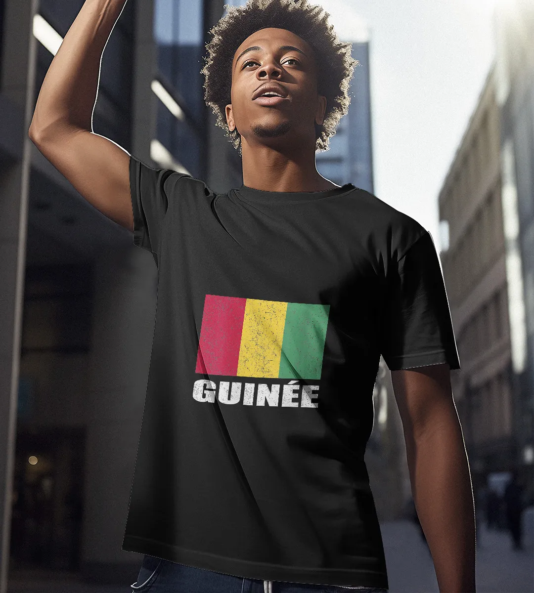 1sttheworld T-Shirt - Guinée Flag Grunge Vintage T-Shirt Black A35