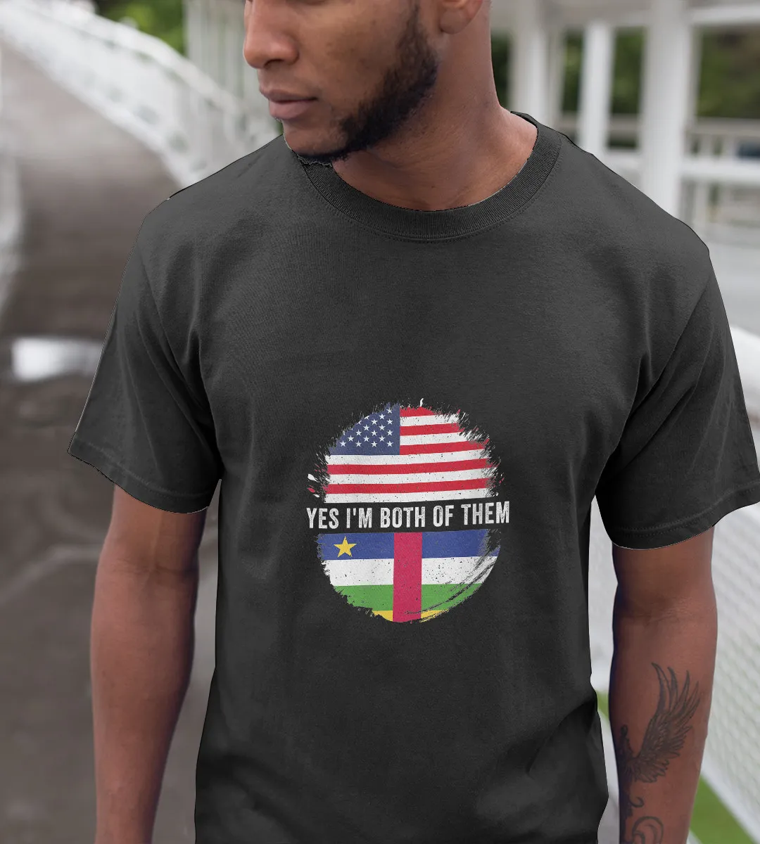 1sttheworld T-Shirt - Half American Half Central African Republic Flag T-Shirt Black A35