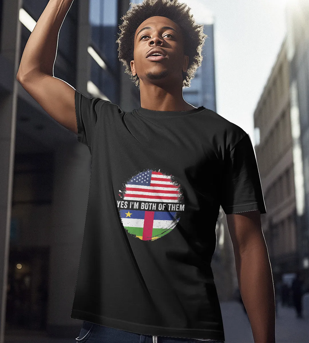 1sttheworld T-Shirt - Half American Half Central African Republic Flag T-Shirt Black A35