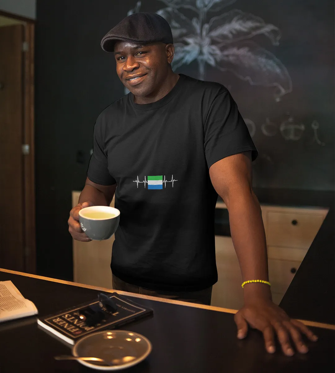 1sttheworld T-Shirt - Heartbeat Sierra Leone Flag T-Shirt Black A35