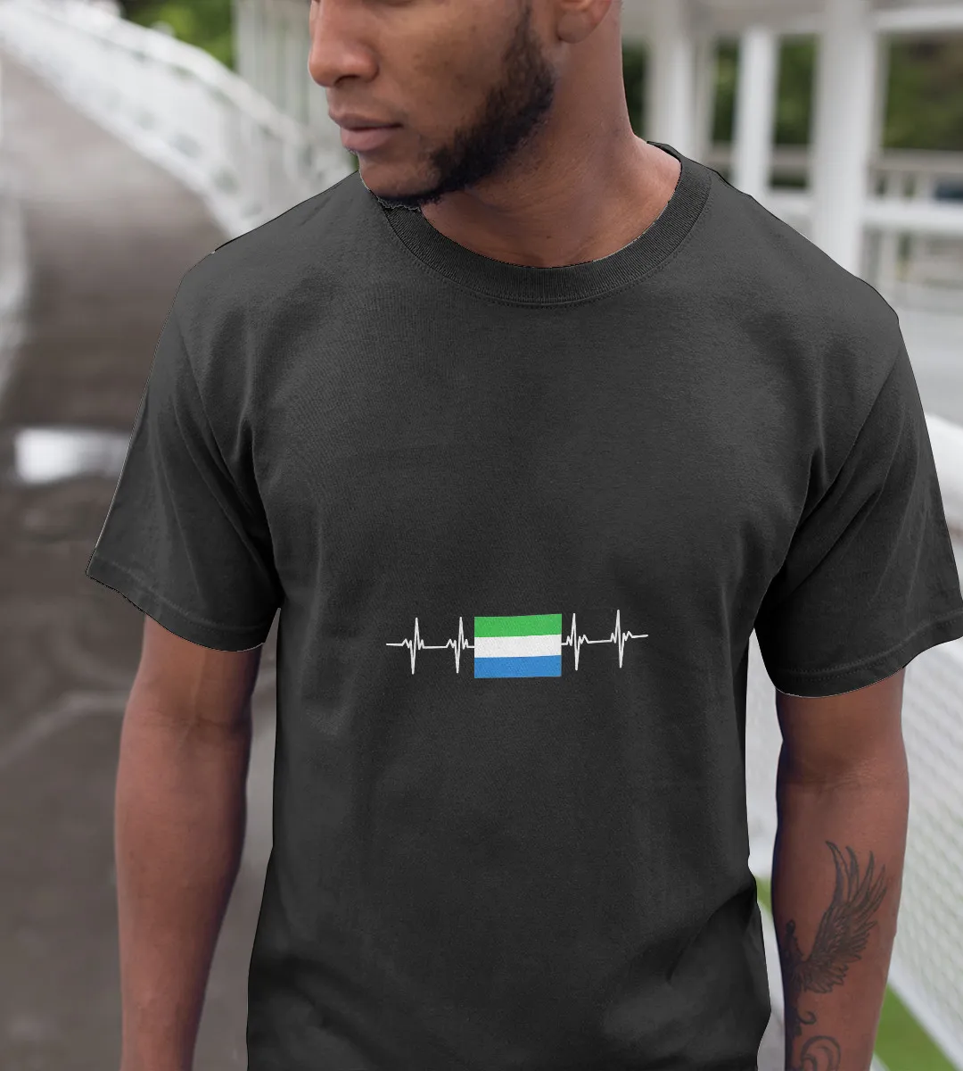 1sttheworld T-Shirt - Heartbeat Sierra Leone Flag T-Shirt Black A35