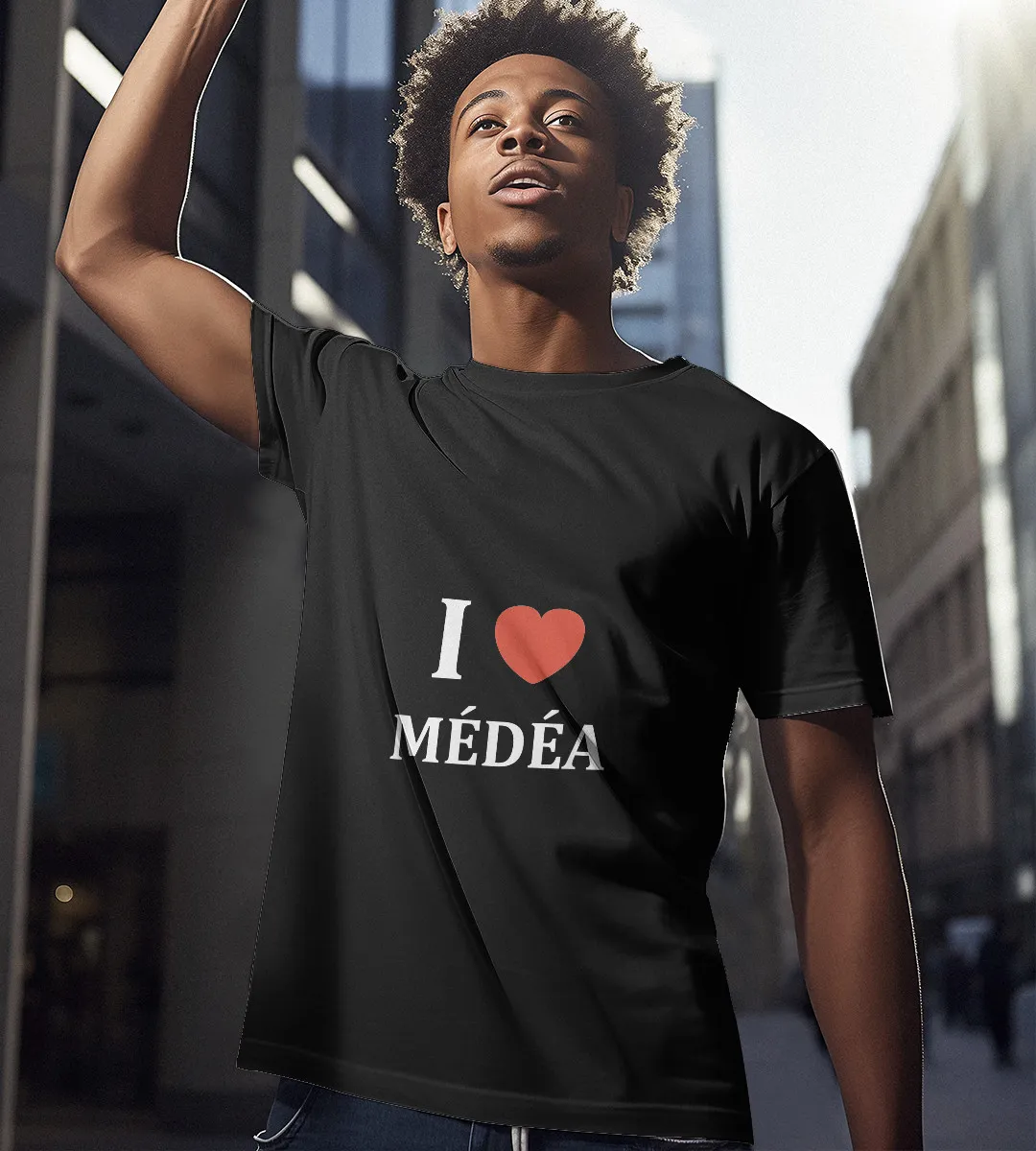 1sttheworld T-Shirt - Humour ville Médéa Algérie ville I love T-Shirt Black A35