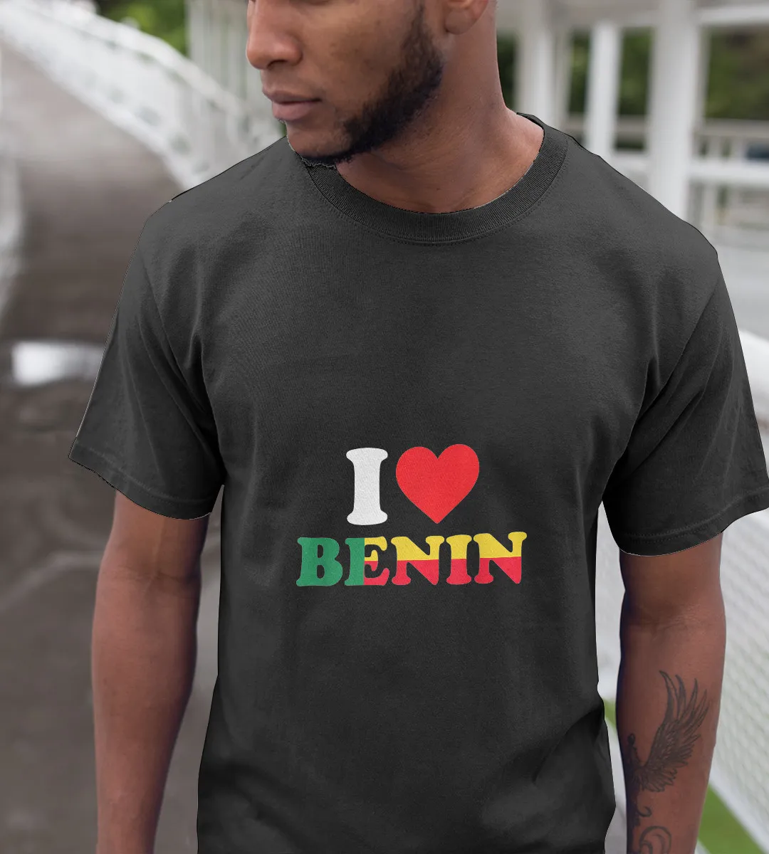 1sttheworld T-Shirt - I Love Benin Colorful T-Shirt Black A35
