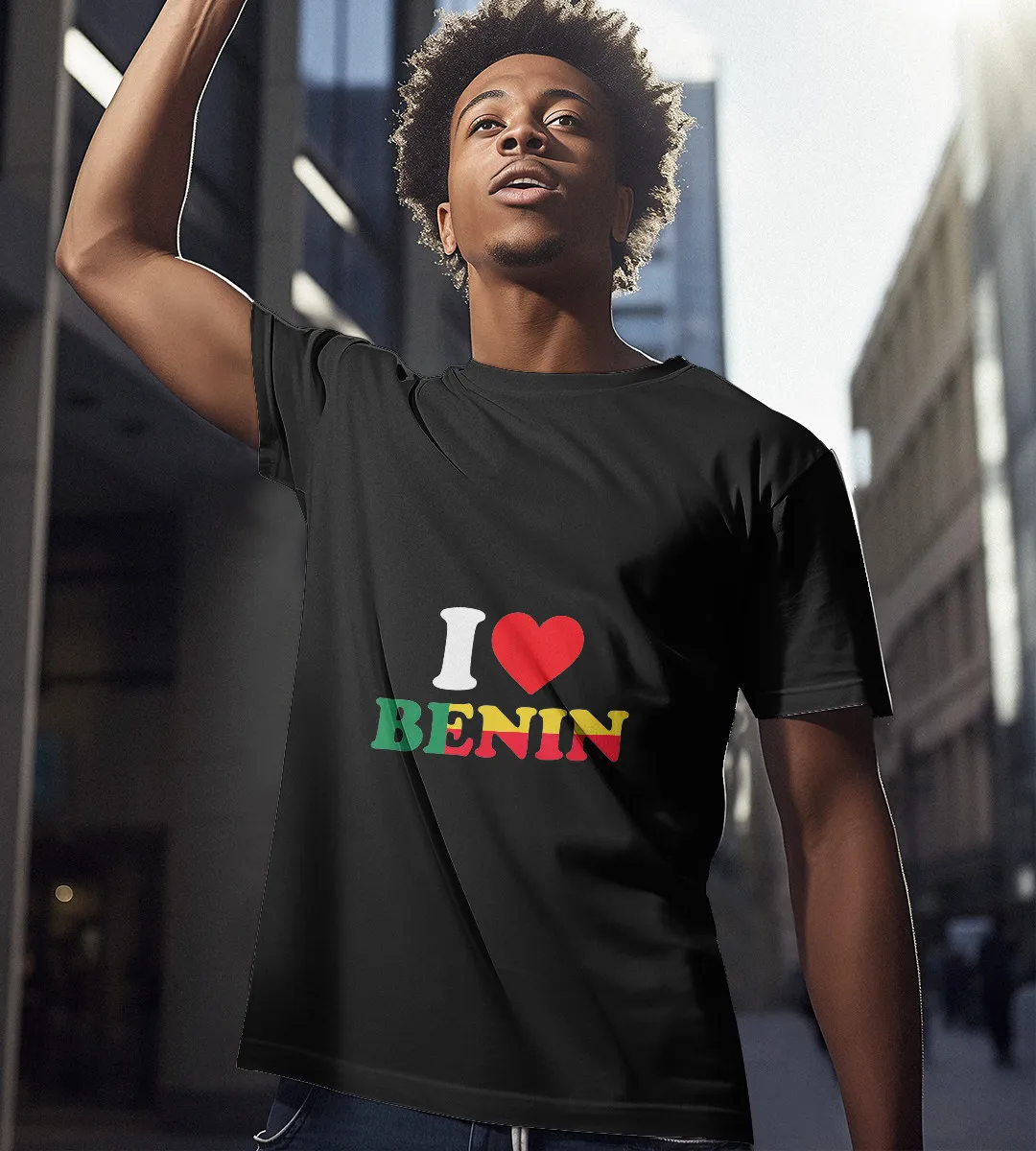 1sttheworld T-Shirt - I Love Benin Colorful T-Shirt Black A35