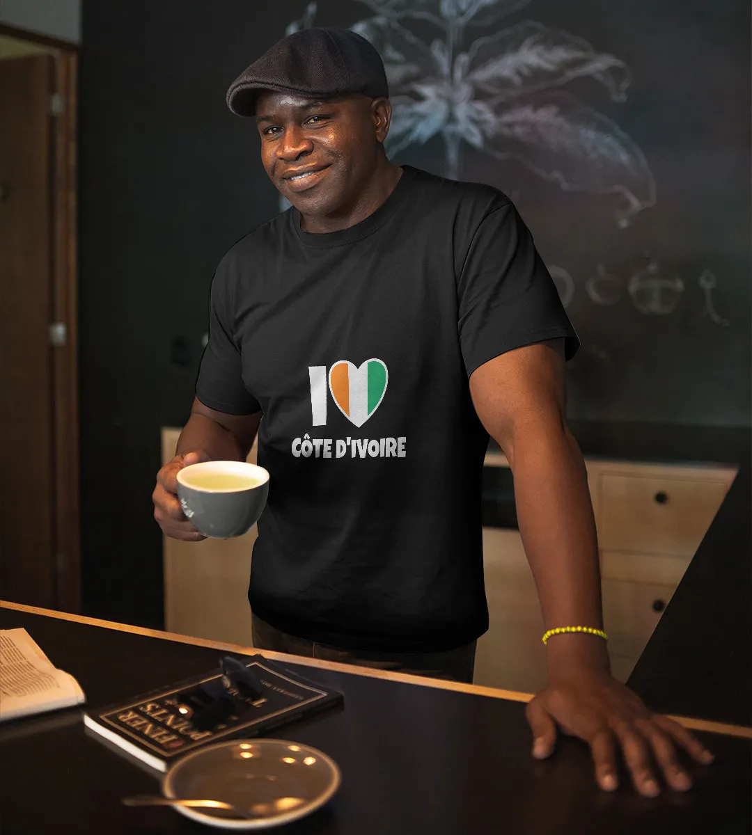 1sttheworld T-Shirt - I Love Côte d'Ivoire (Ivory Coast) with Flag and Heart T-Shirt Black A35