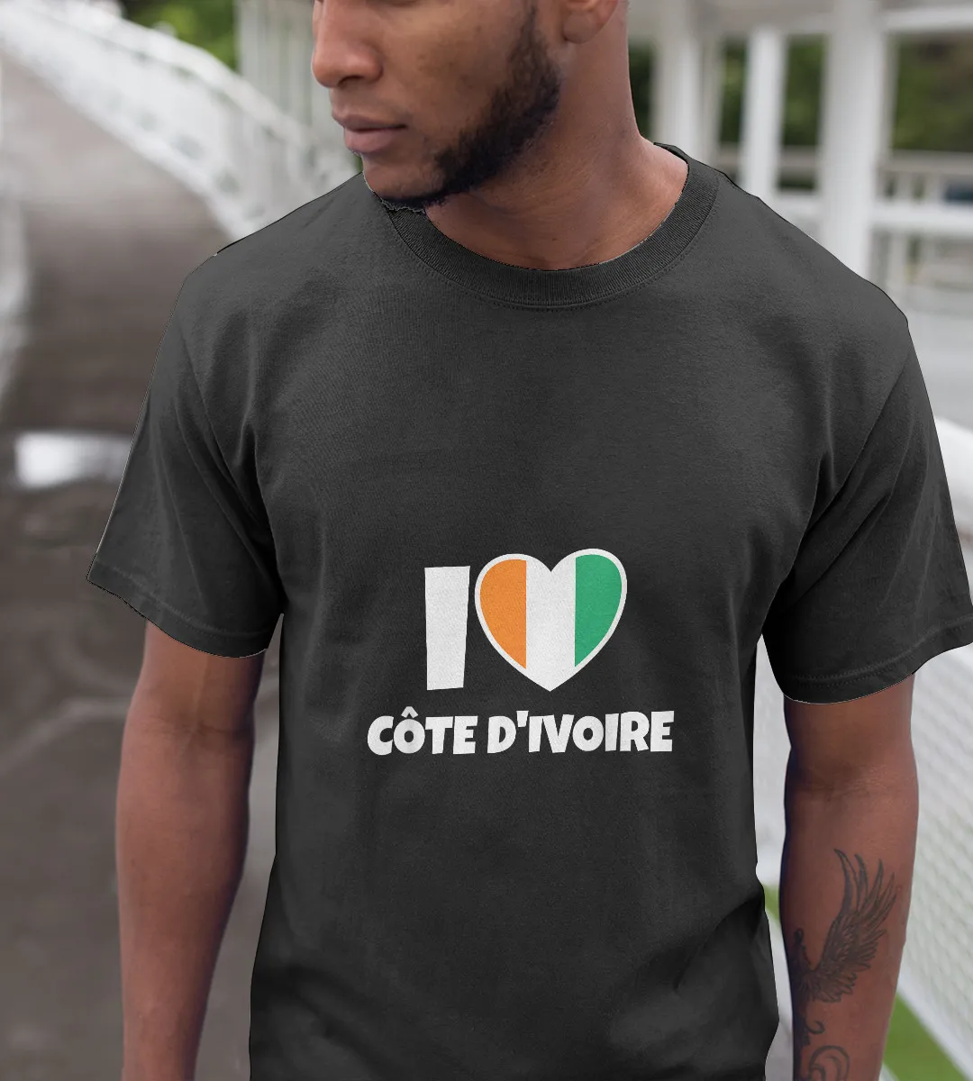 1sttheworld T-Shirt - I Love Côte d'Ivoire (Ivory Coast) with Flag and Heart T-Shirt Black A35