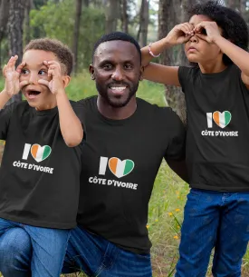 1sttheworld T-Shirt - I Love Côte d'Ivoire (Ivory Coast) with Flag and Heart T-Shirt Black A35