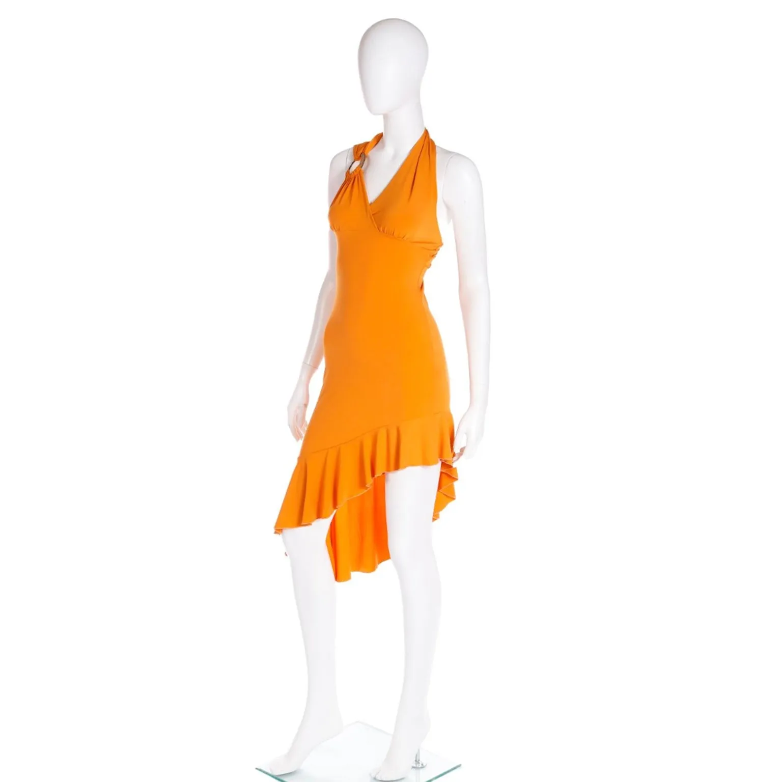 2000s Gianni Versace Deadstock Tangerine Orange Asymmetrical Dress w Tag