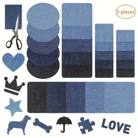 5pcs Iron On Denim Patches Kit for Clothing Repair