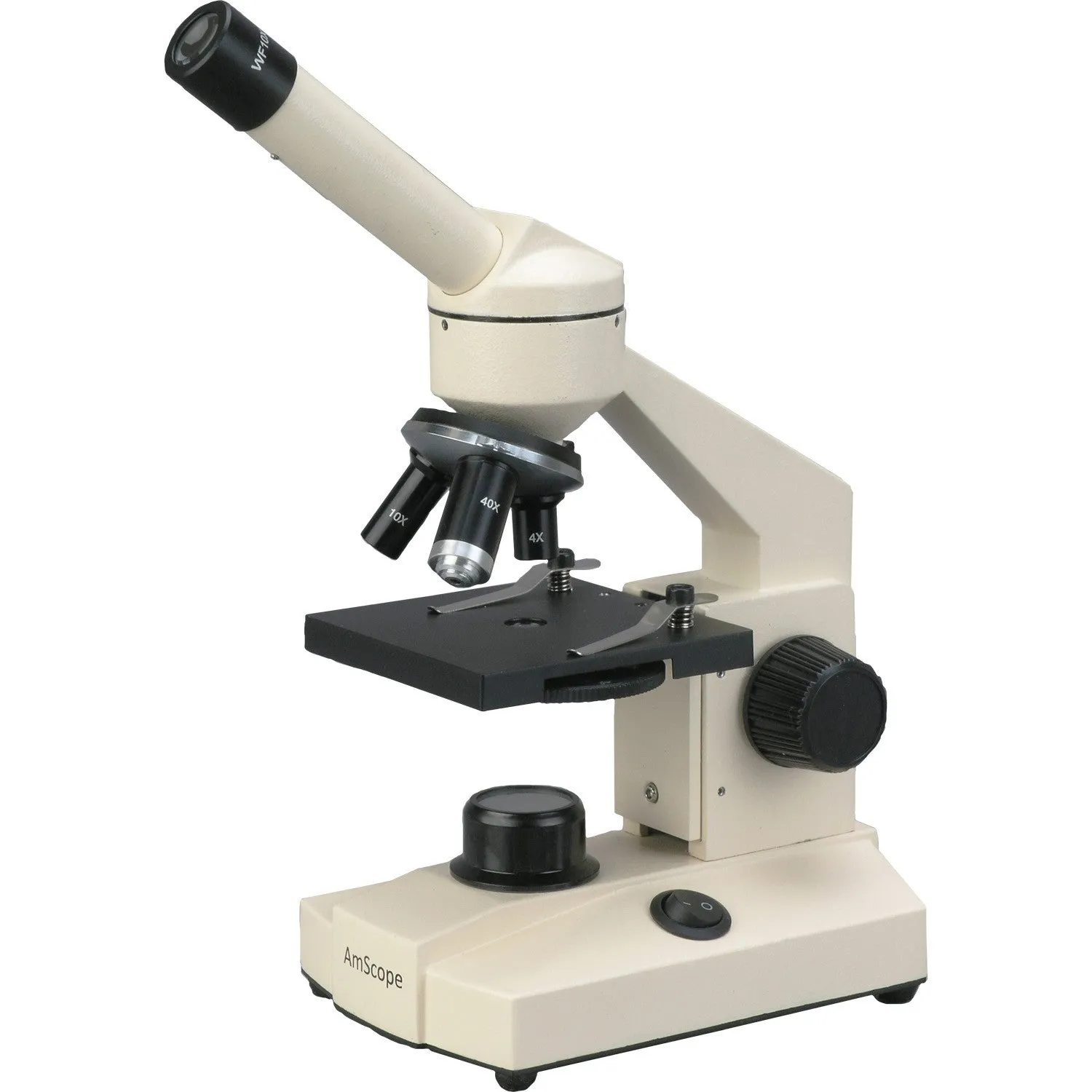 AmScope M100 Series All-Metal All Optical Glass Lens Student Biological Field Monocular Compound Microscope 40X-1000X Magnification with LED light