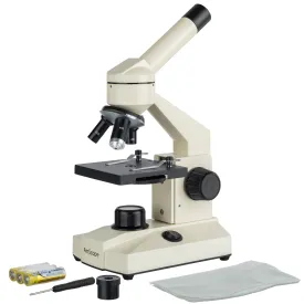 AmScope M100 Series All-Metal All Optical Glass Lens Student Biological Field Monocular Compound Microscope 40X-1000X Magnification with LED light
