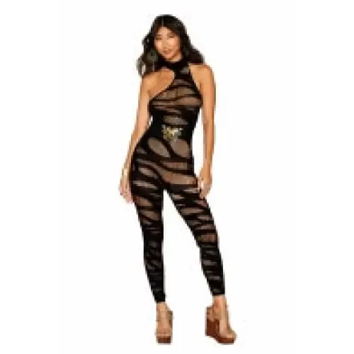 Asymmetrical Bodystocking Opaque Black O/s