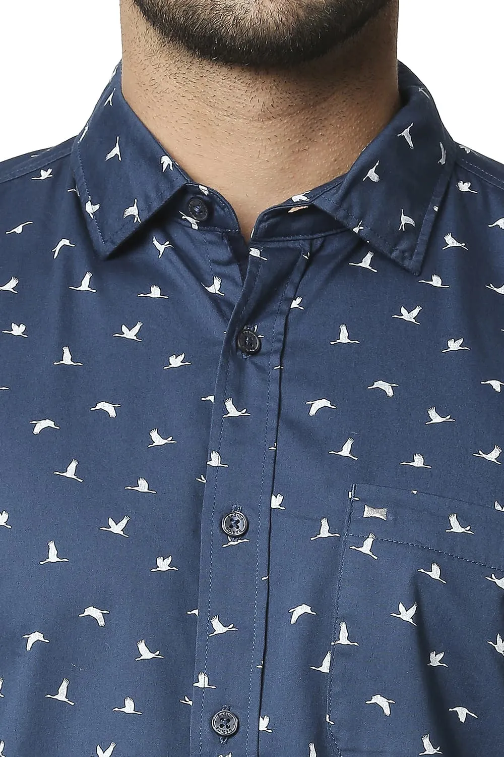 Basics Slim Fit Twill Lycra Printed Shirt